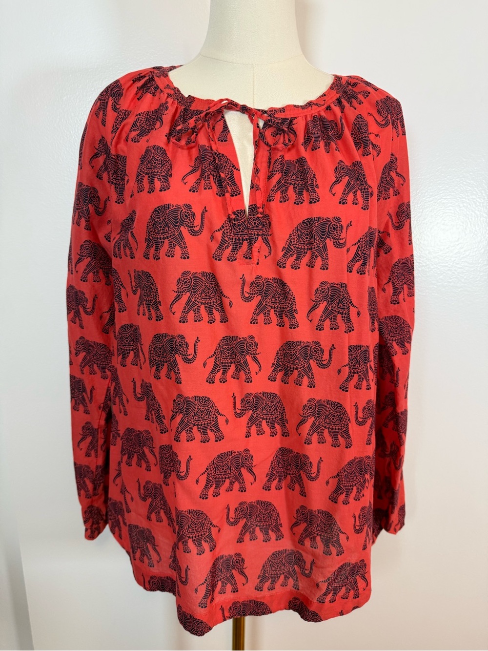 J. Crew Red Elephant-Print Peasant Tunic